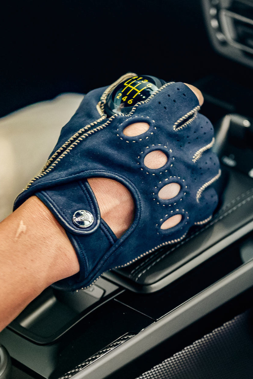 Suede blue Porsche driving gloves