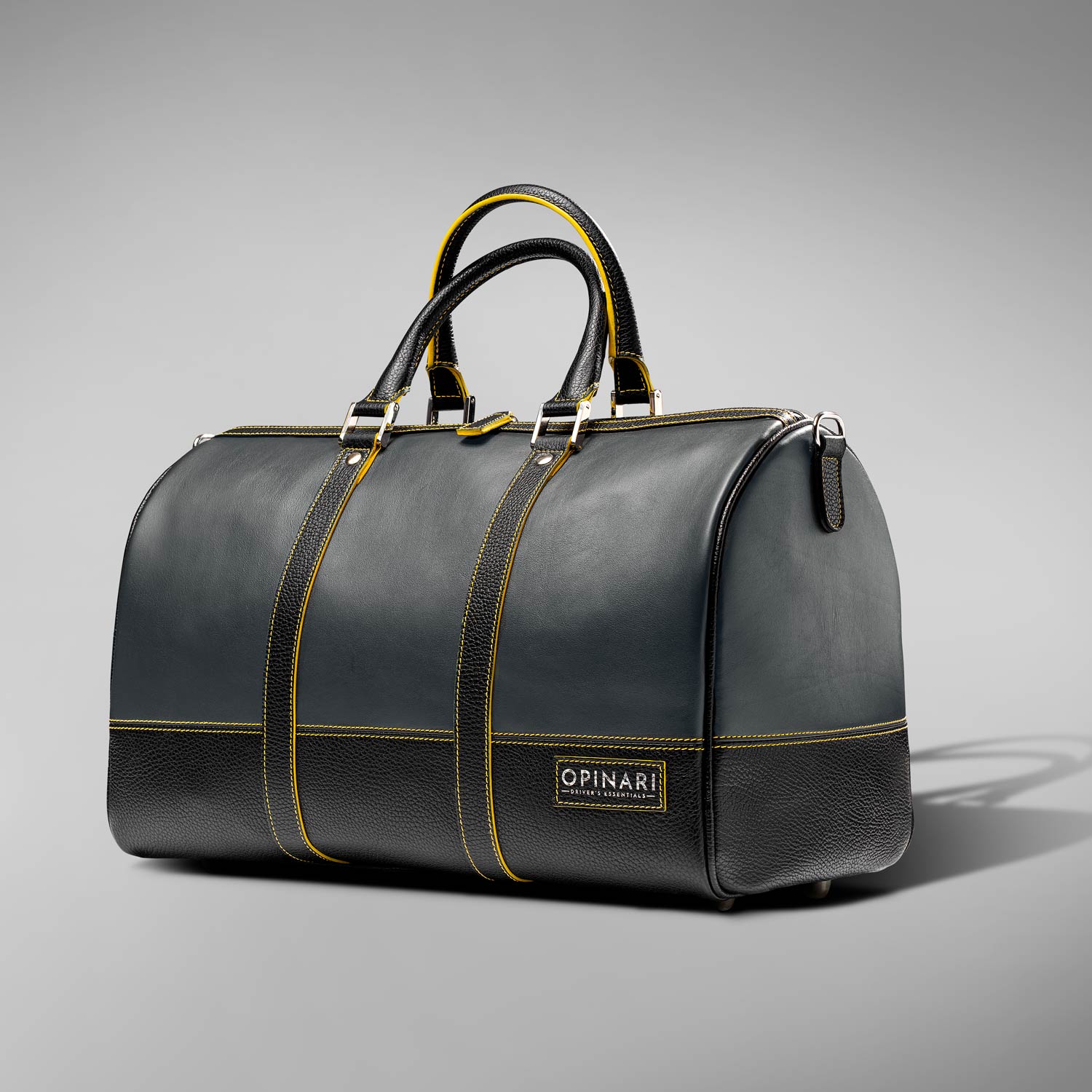 Leather duffle bag italian grey black yellow