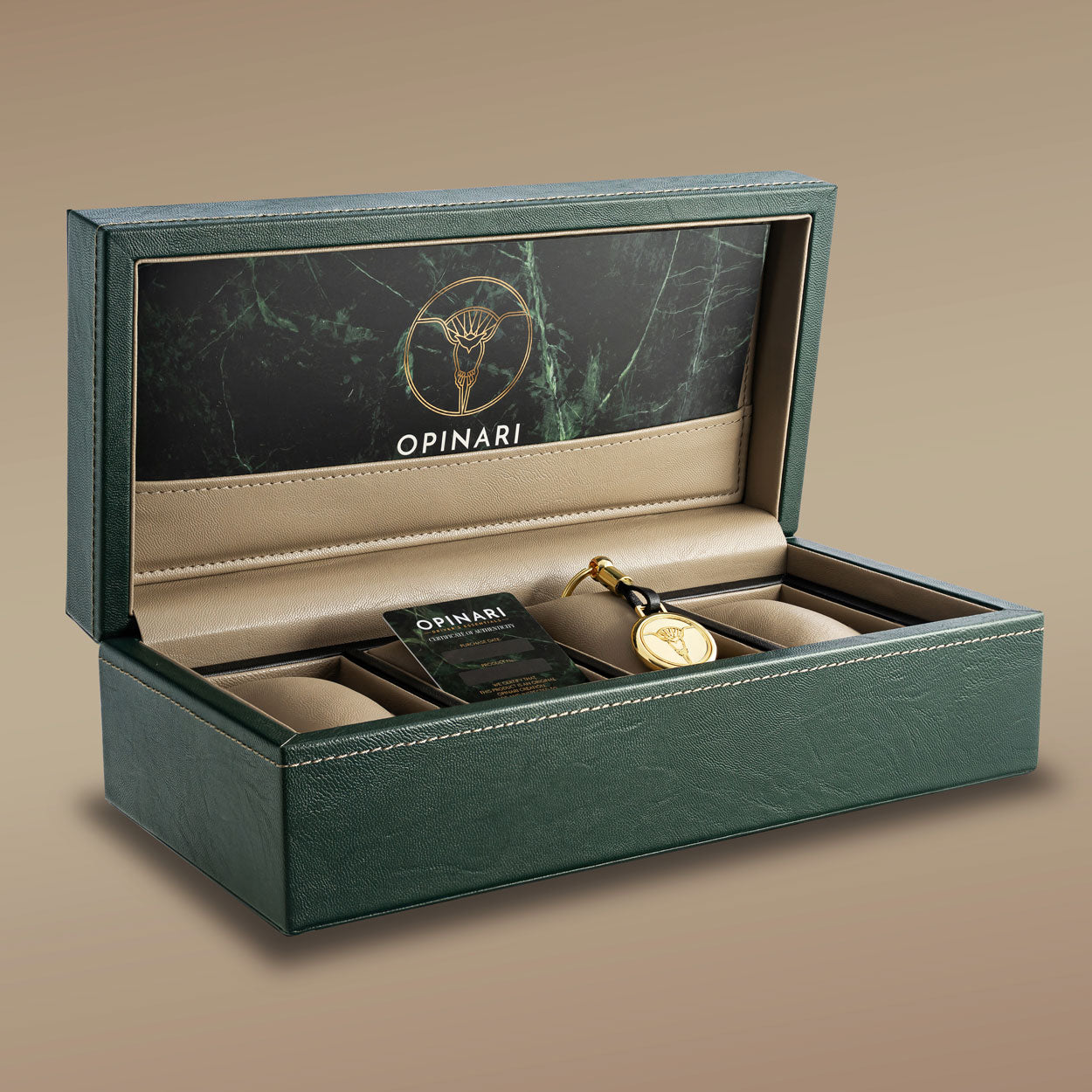 Watch box dark green taupe beige