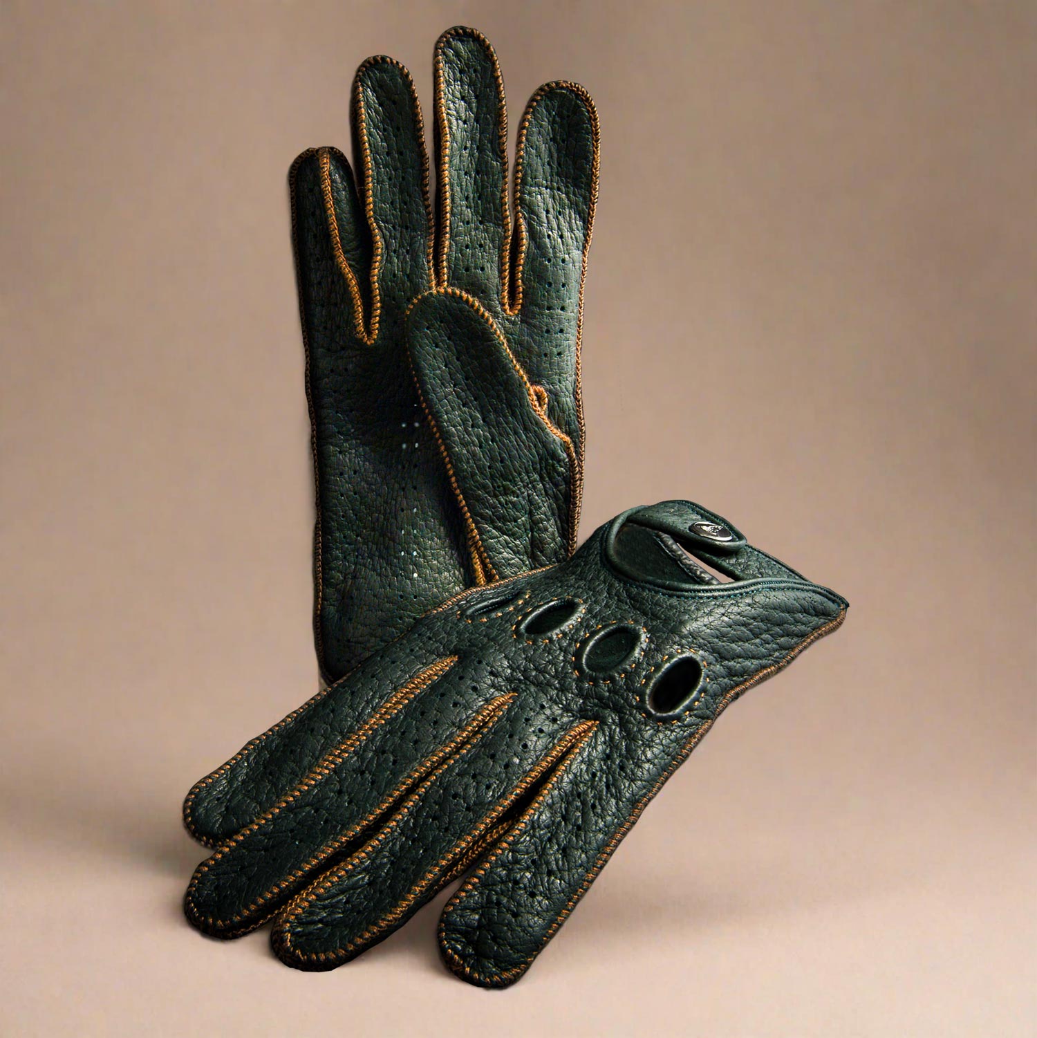 Driving gloves green leather men Italian
