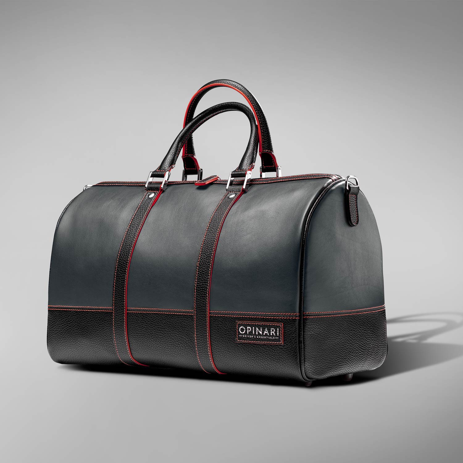 Italian leather duffle bag black grey red