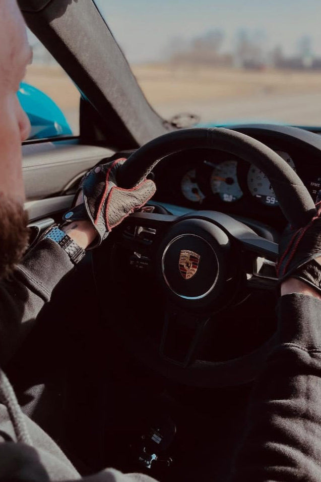 Porsche black grey driving gloves