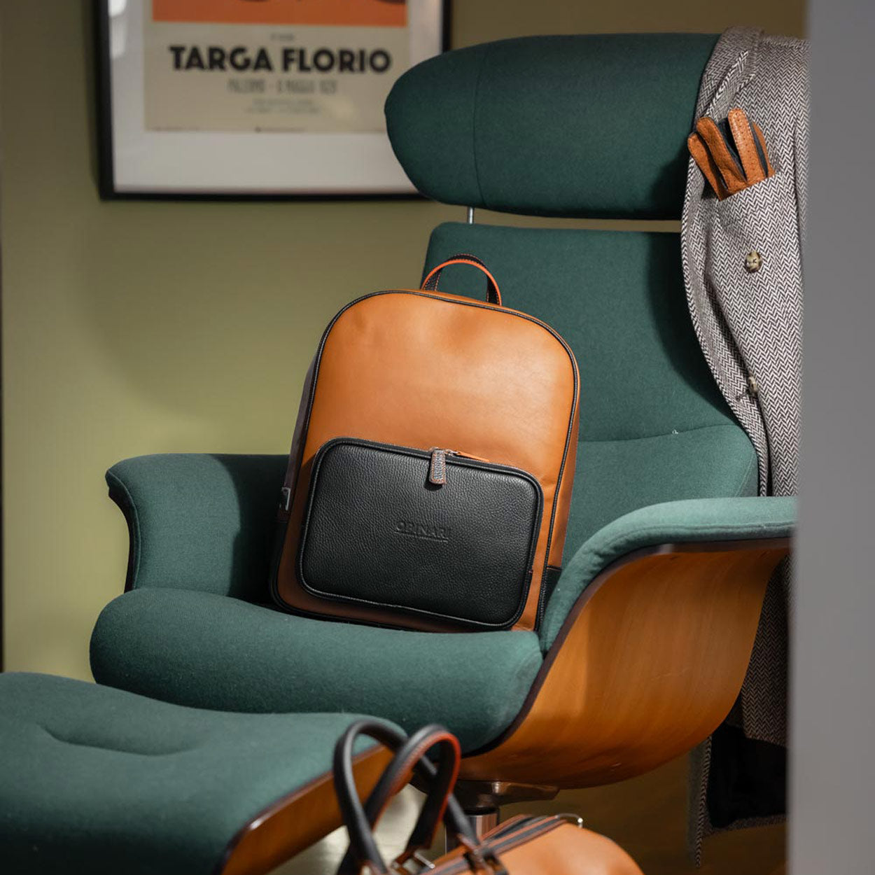 Brown leather backpack italian made