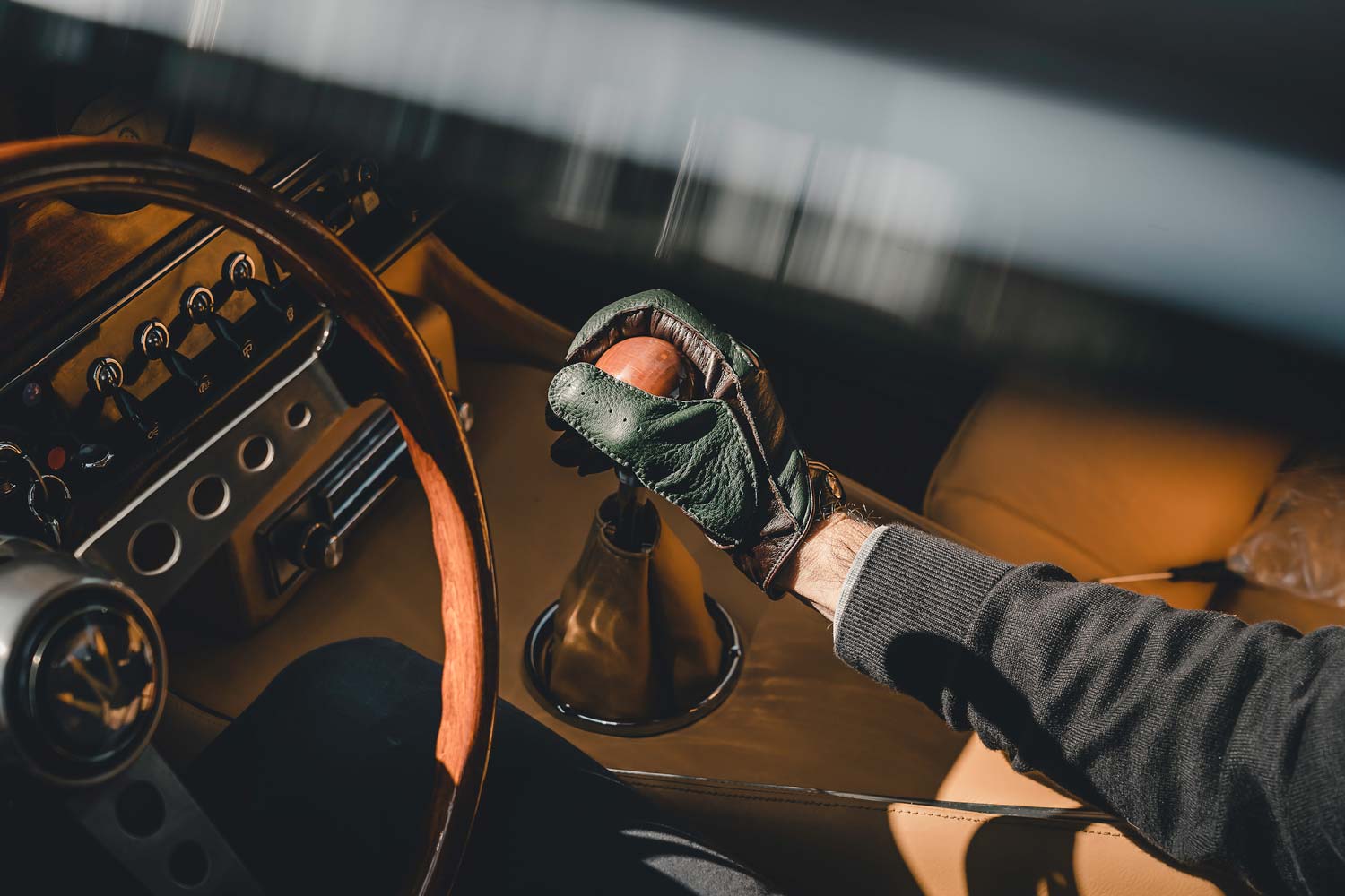 Custom made bespoke green driving gloves