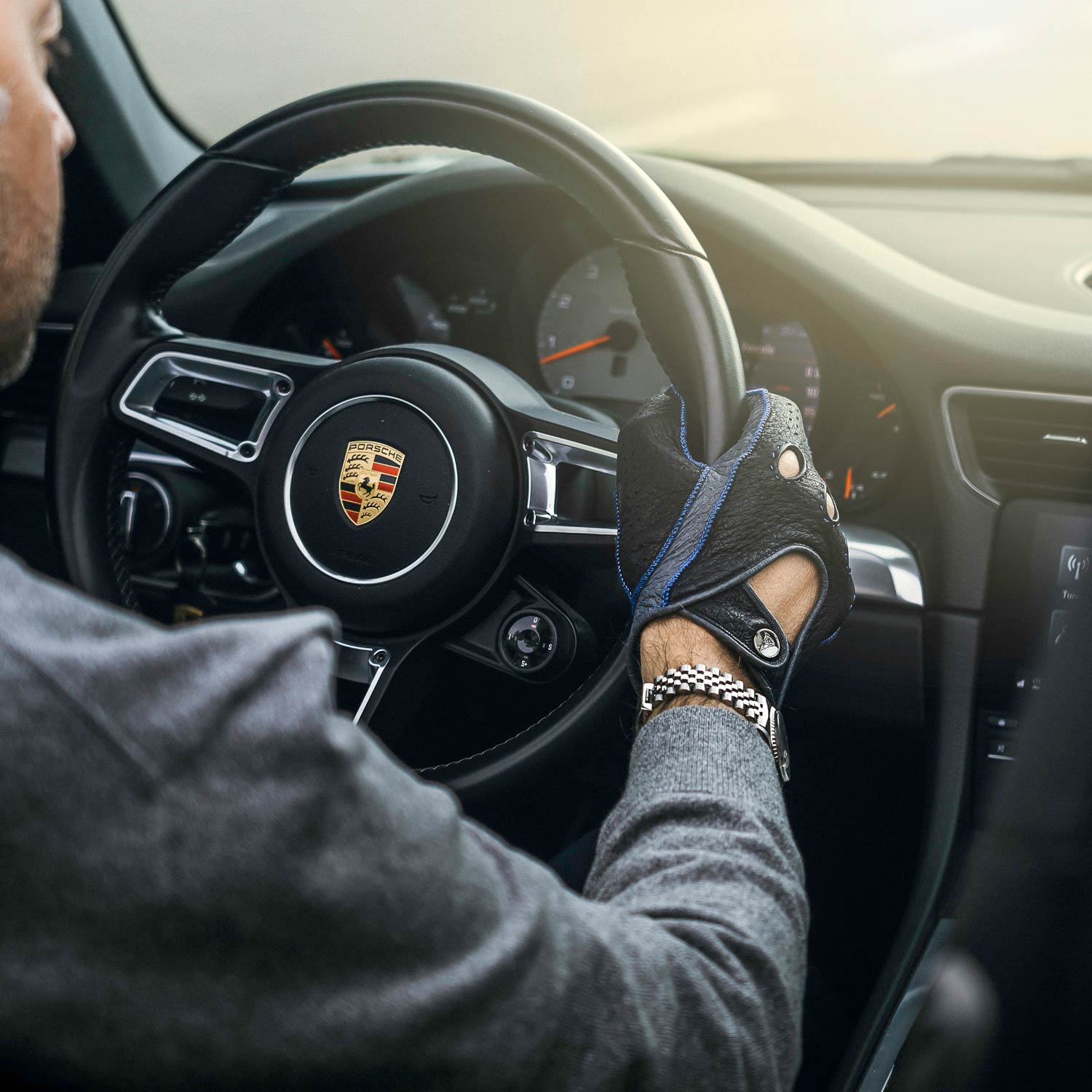 Porsche blue luxury driving gloves