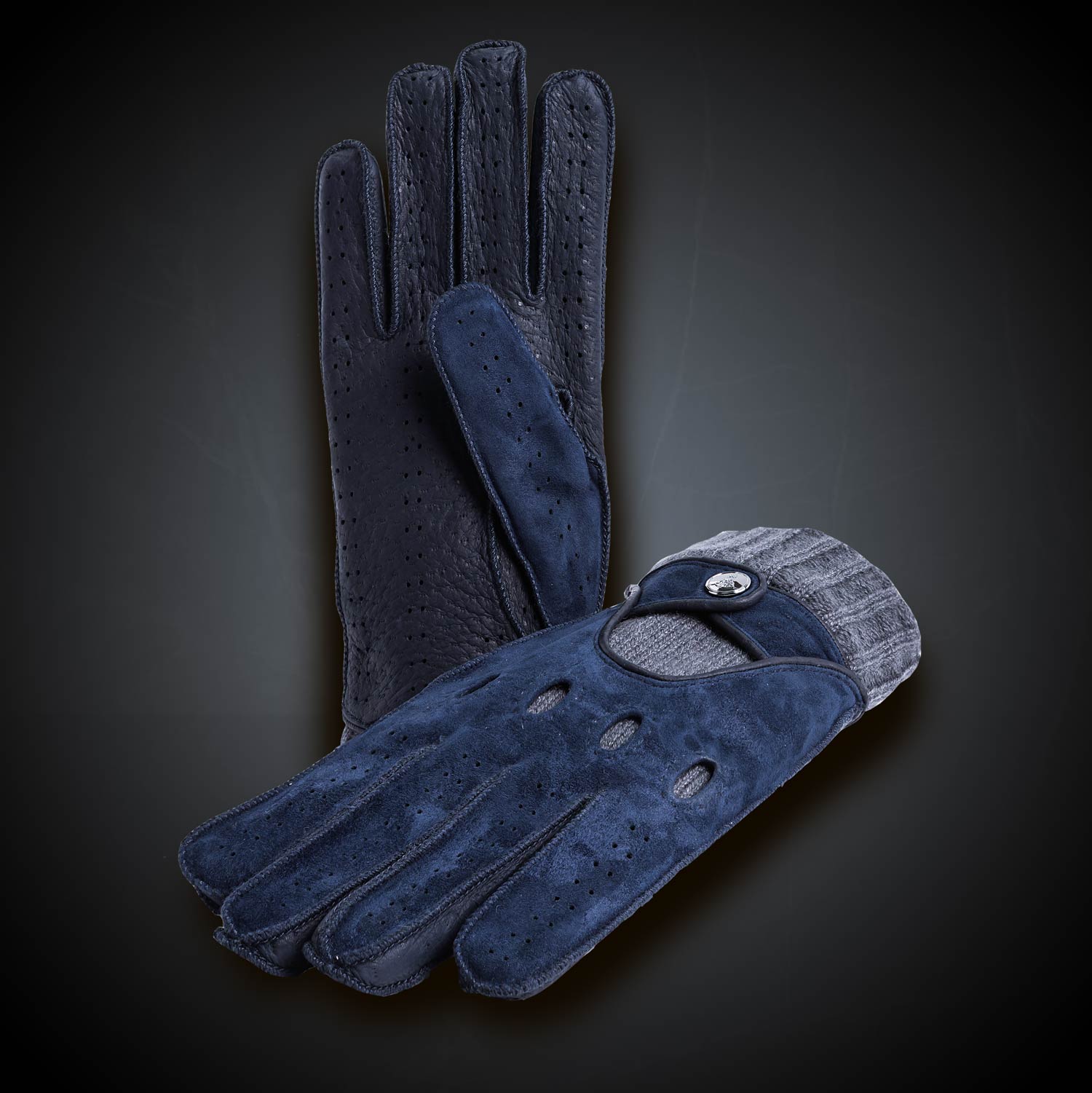 Blue Winter leather men's Driving Gloves - Opinari - Driver's Essentials