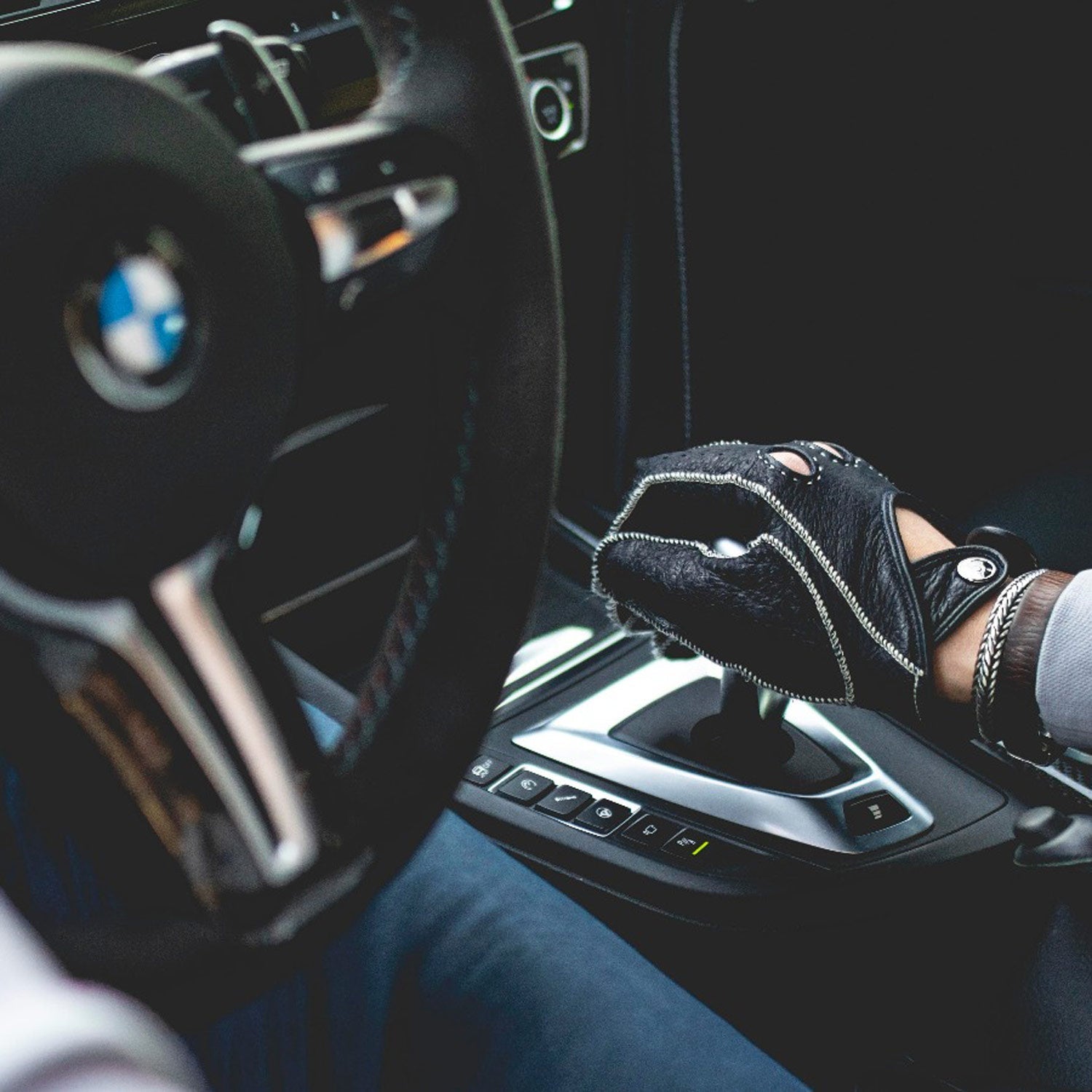 BMW modern leather blue driving gloves