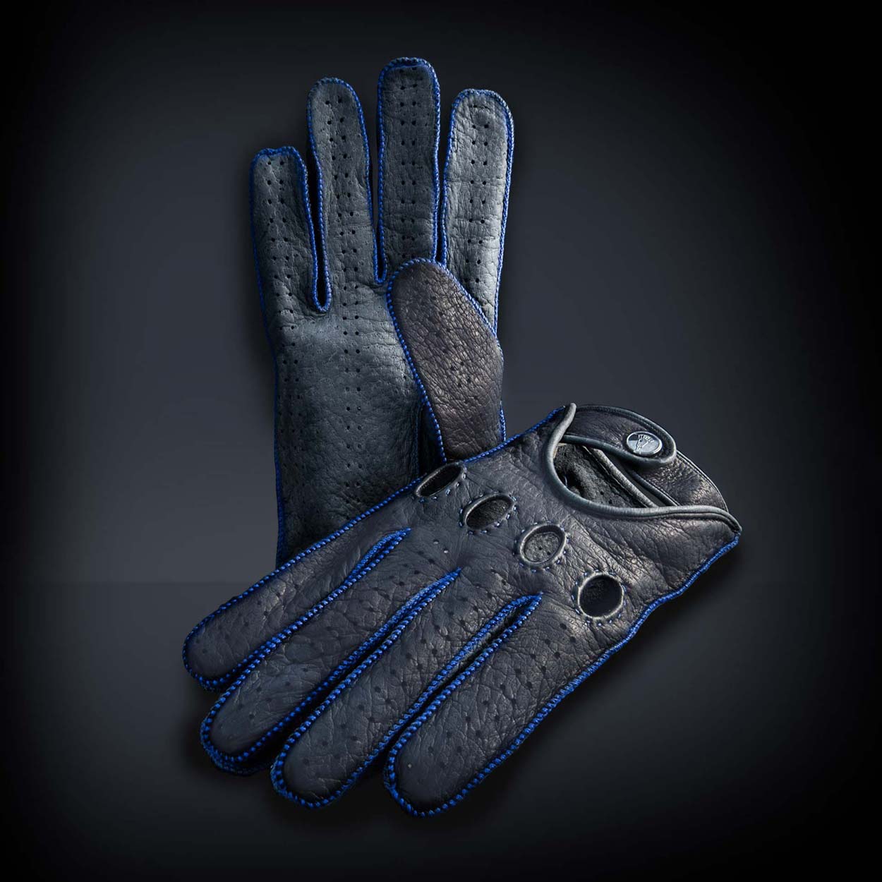 Leather driving gloves Azzurro blue grey men Modern