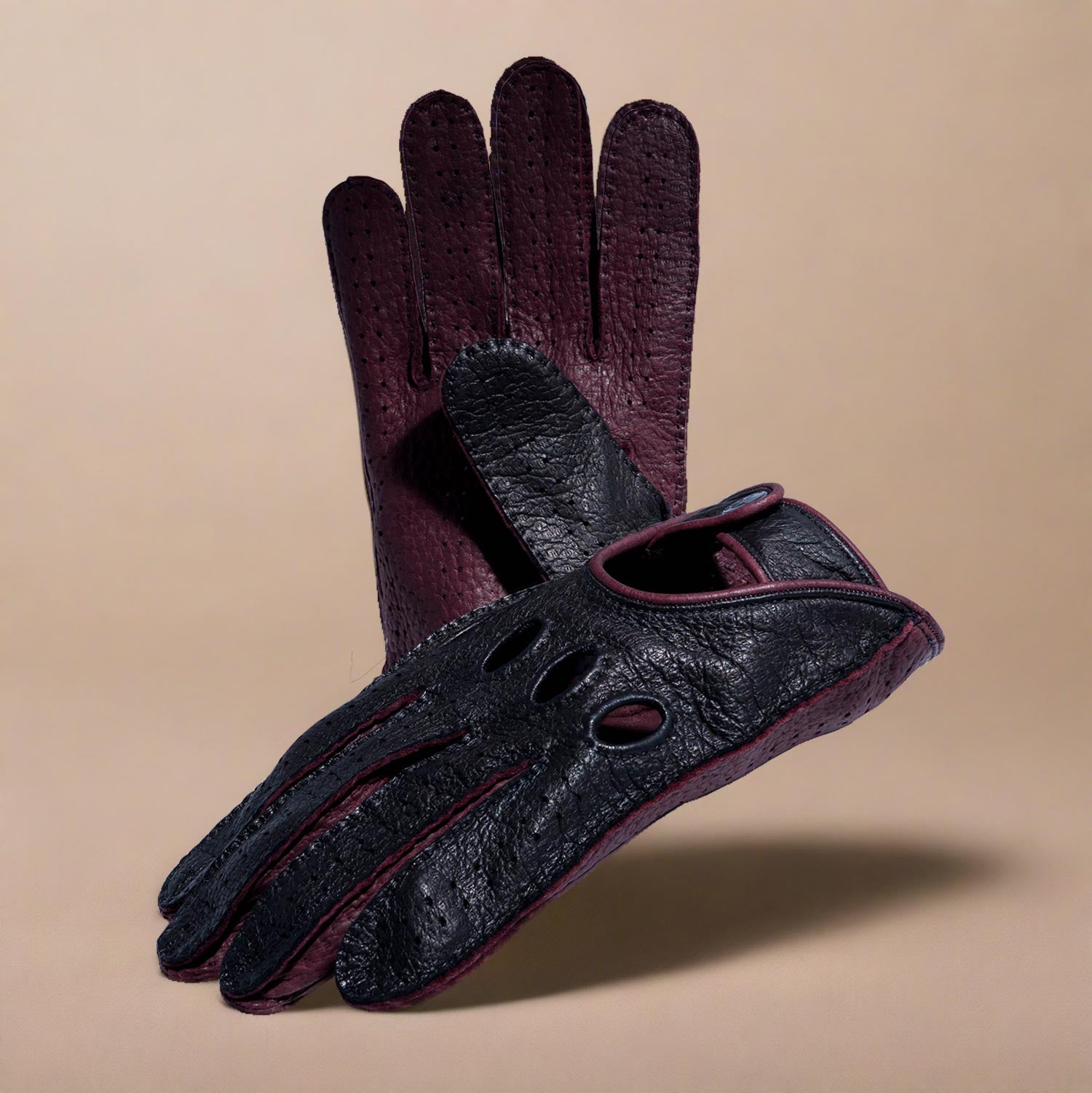 Bordeaux men's peccary leather driving gloves - made on request