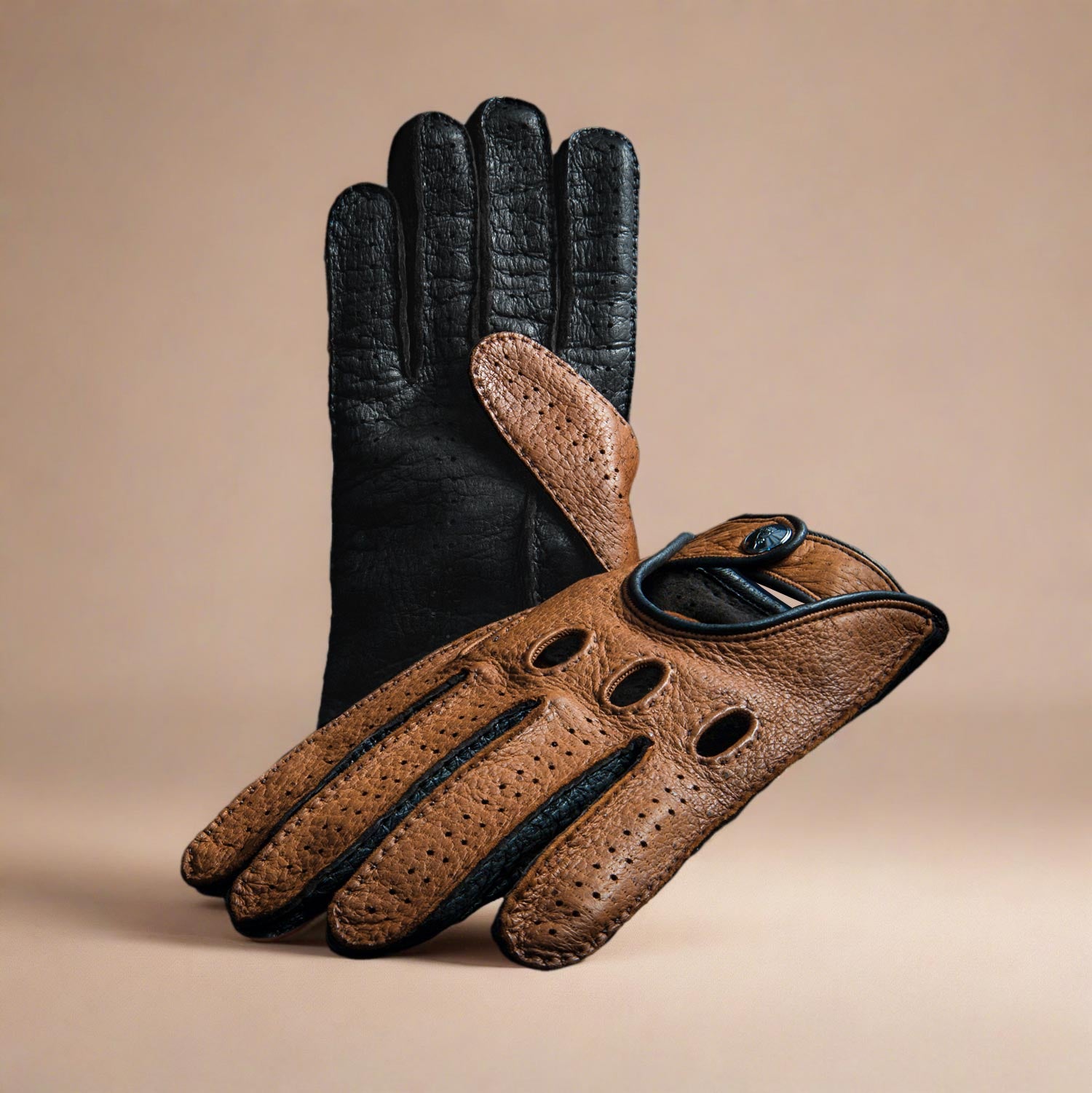 Black brown luxury leather men's driving gloves