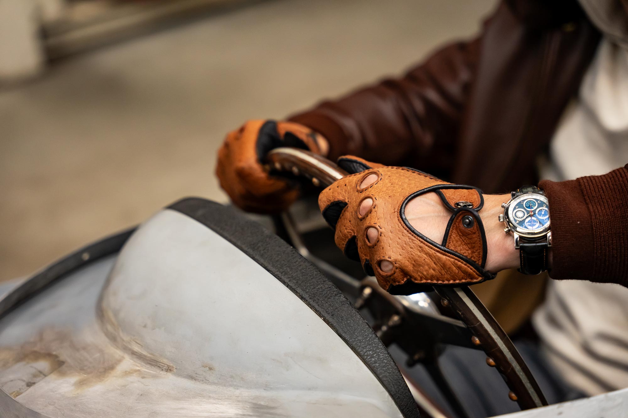 Classic brown leather driving gloves