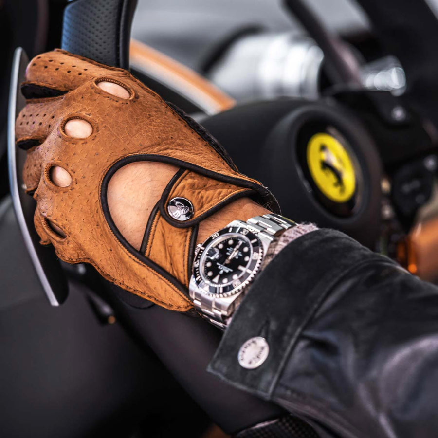 Classic black brown ferrari leather driving gloves - Opinari - Driver's Essentials