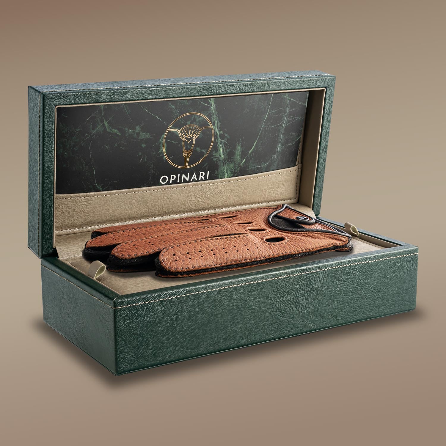 Brown leather Italian handcrafted driving gloves.