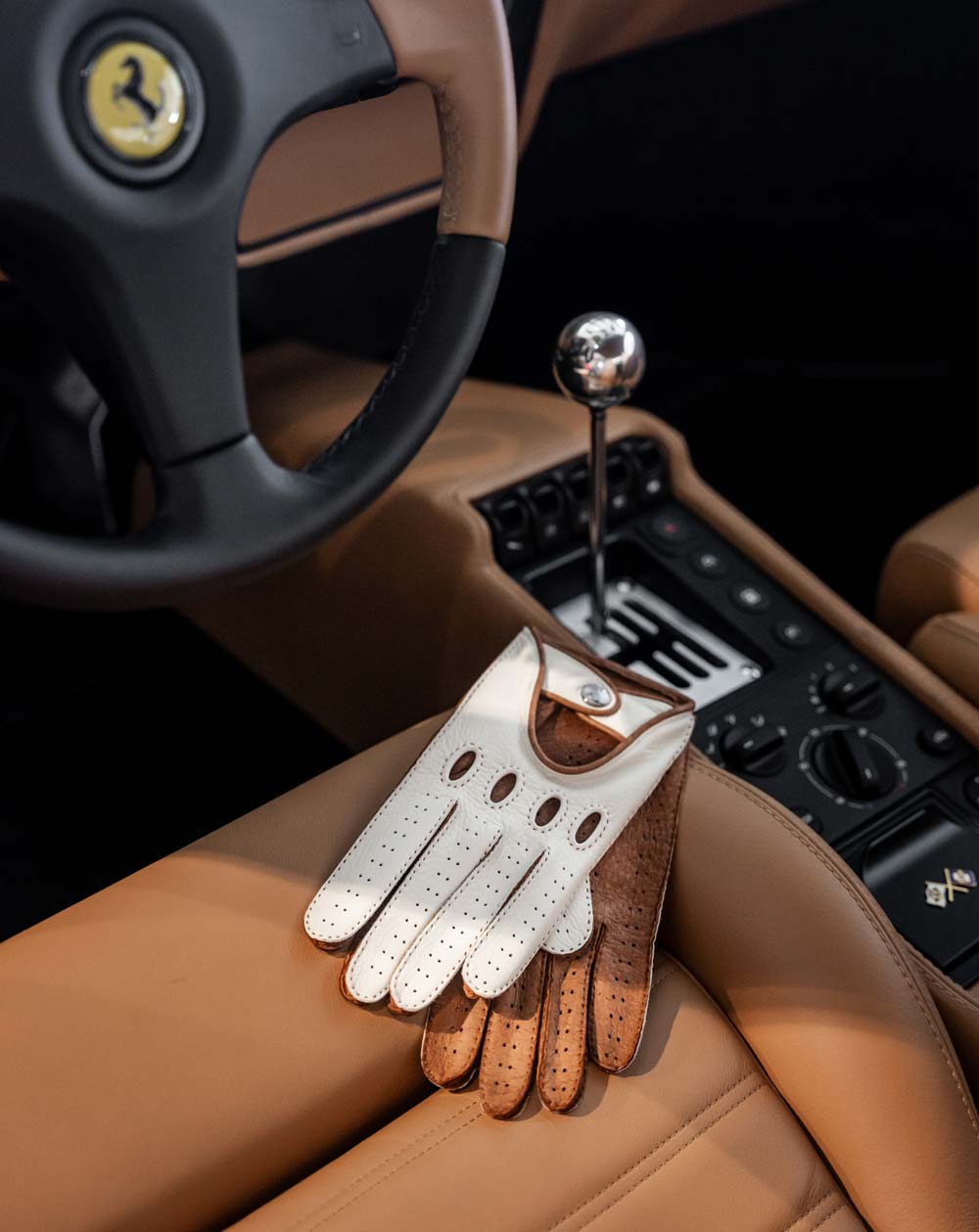 Ferrari brown white driving gloves