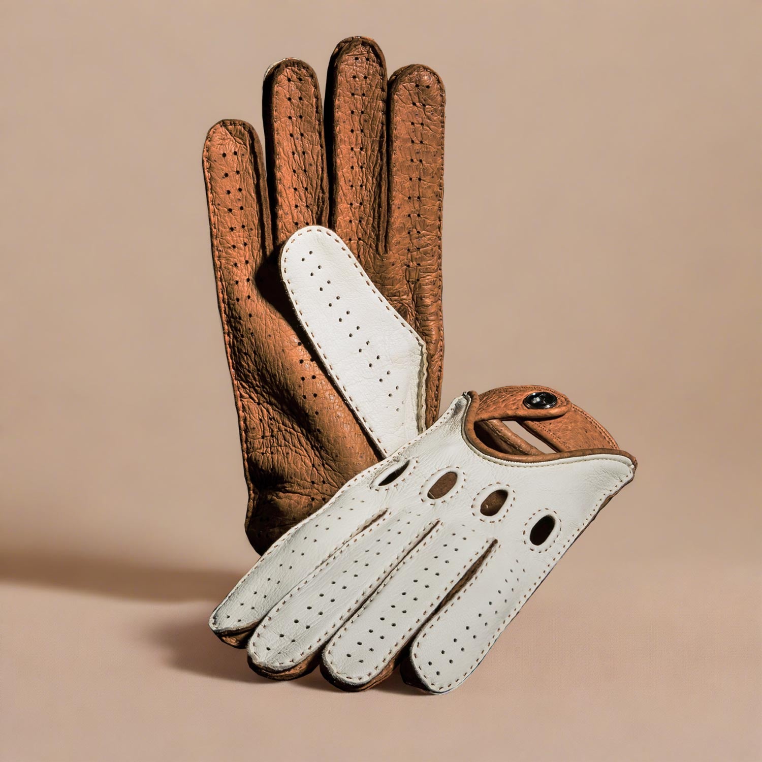 White brown leather classic men's driving gloves