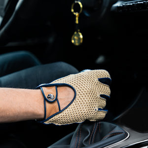 Crochet blue spago driving gloves