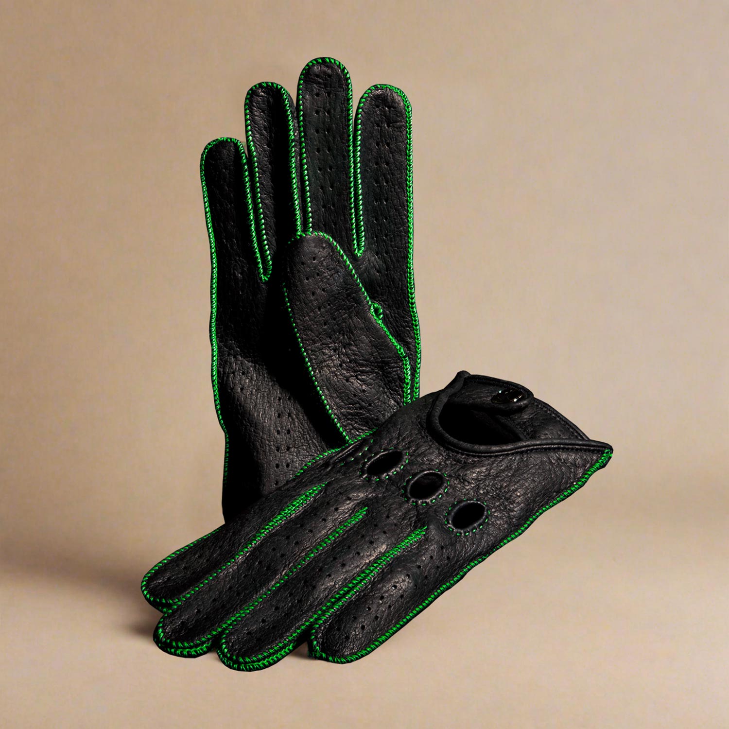 Driving gloves black hell green Italian handmade