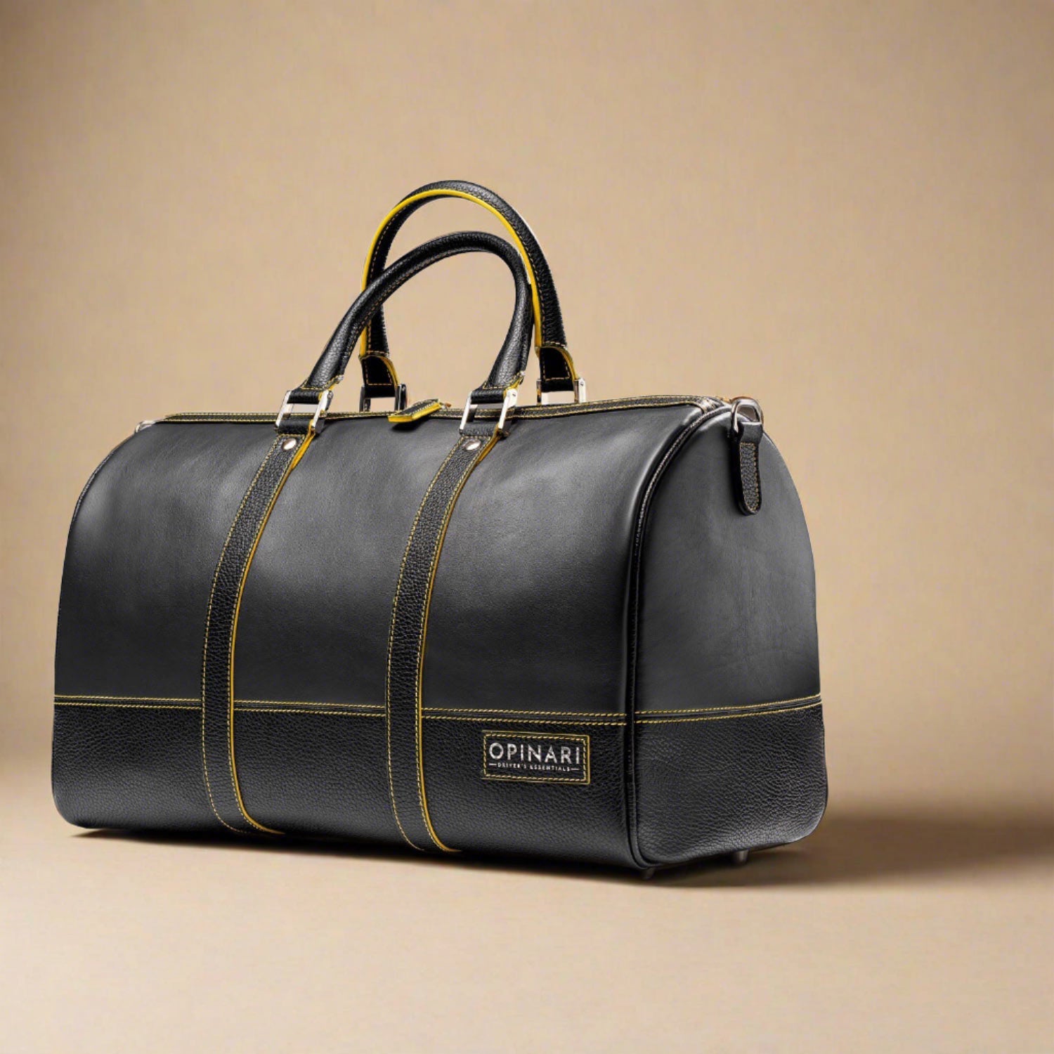 Italian handcrafted duffle bag in yellow black and grey