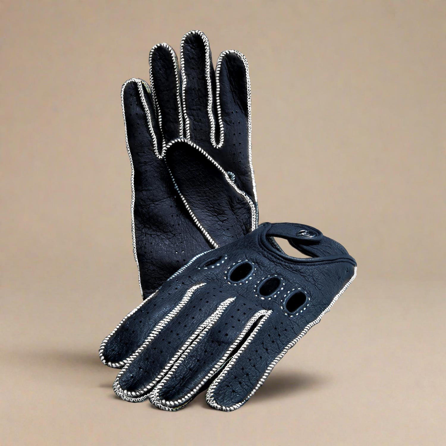 custom made Italian driving gloves blue and white