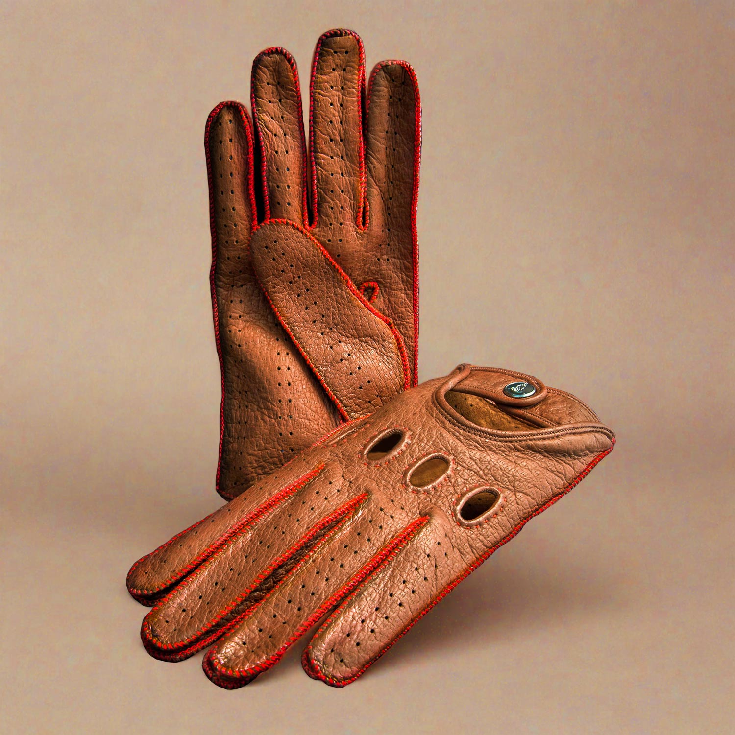 Italian brown red driving gloves handcrafted