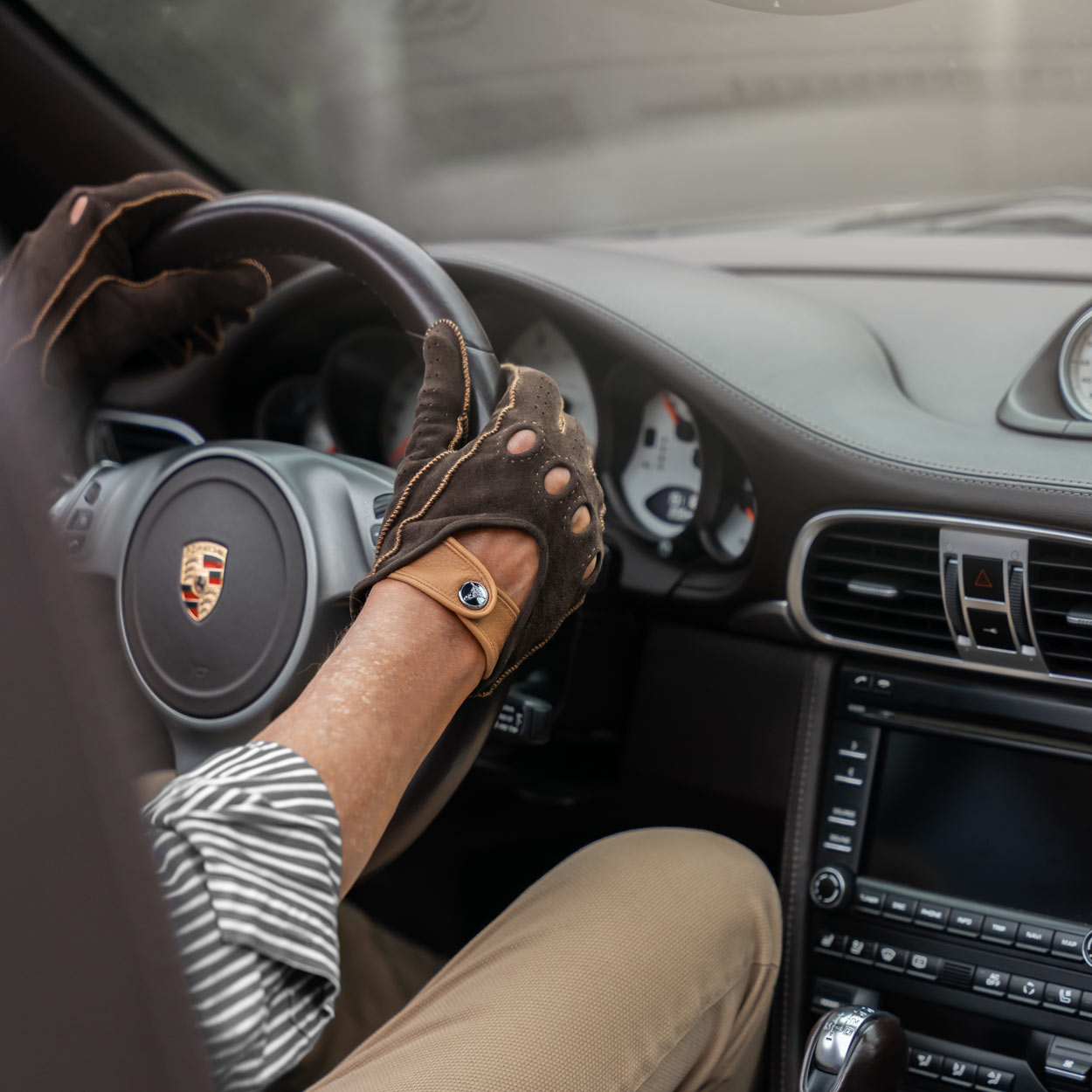 Porsche driving gloves brown leather men