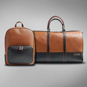 Brown leather italian car duffle bag + backpack