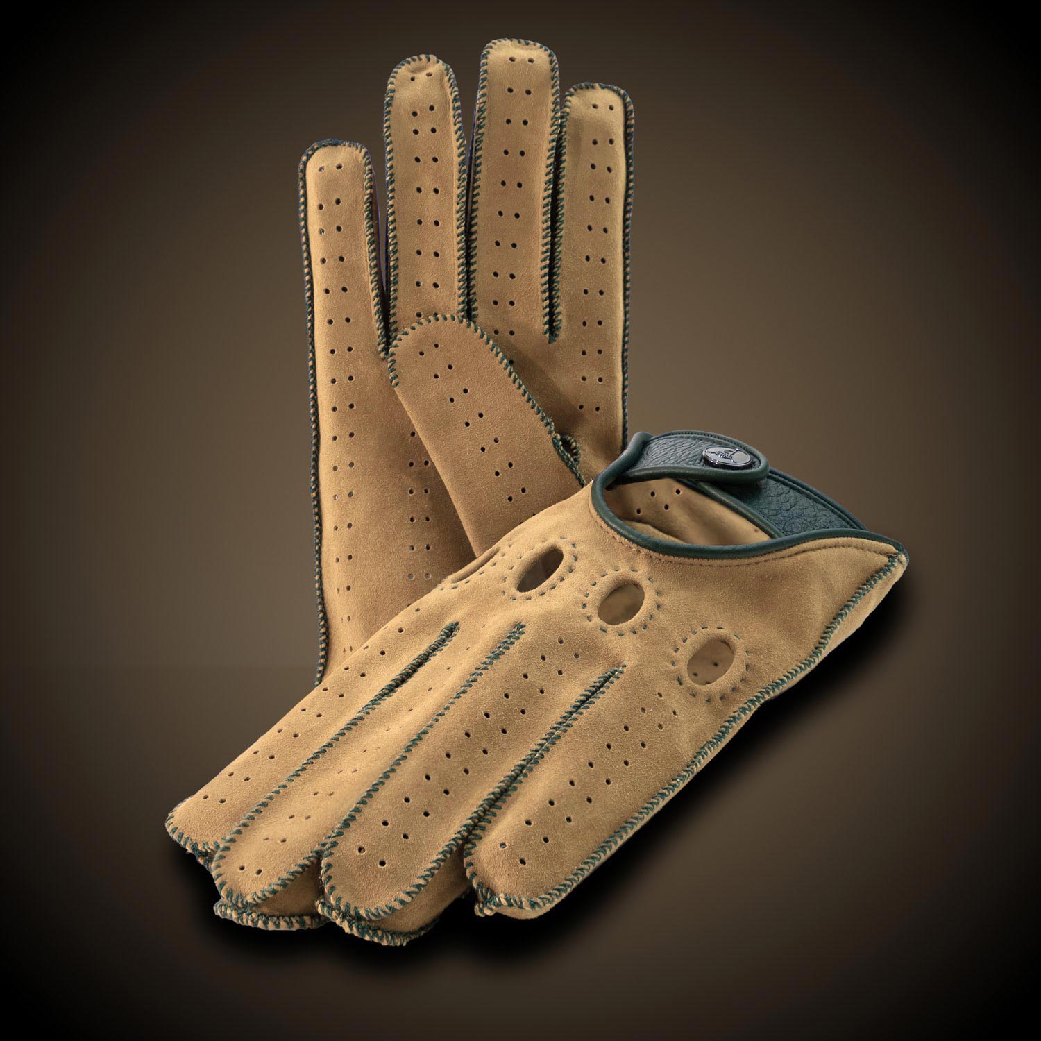Sand green suede Italian driving gloves
