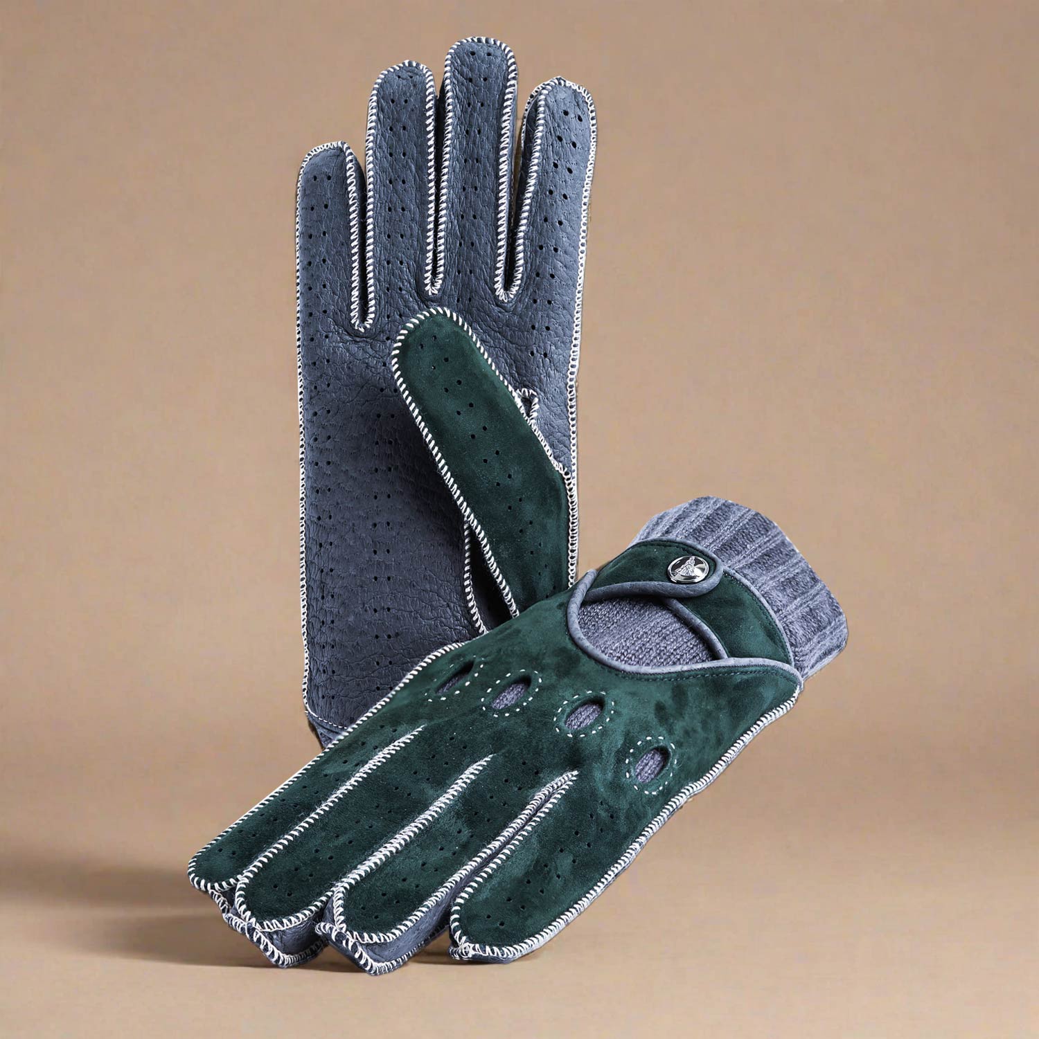Winter driving gloves men Italian green grey