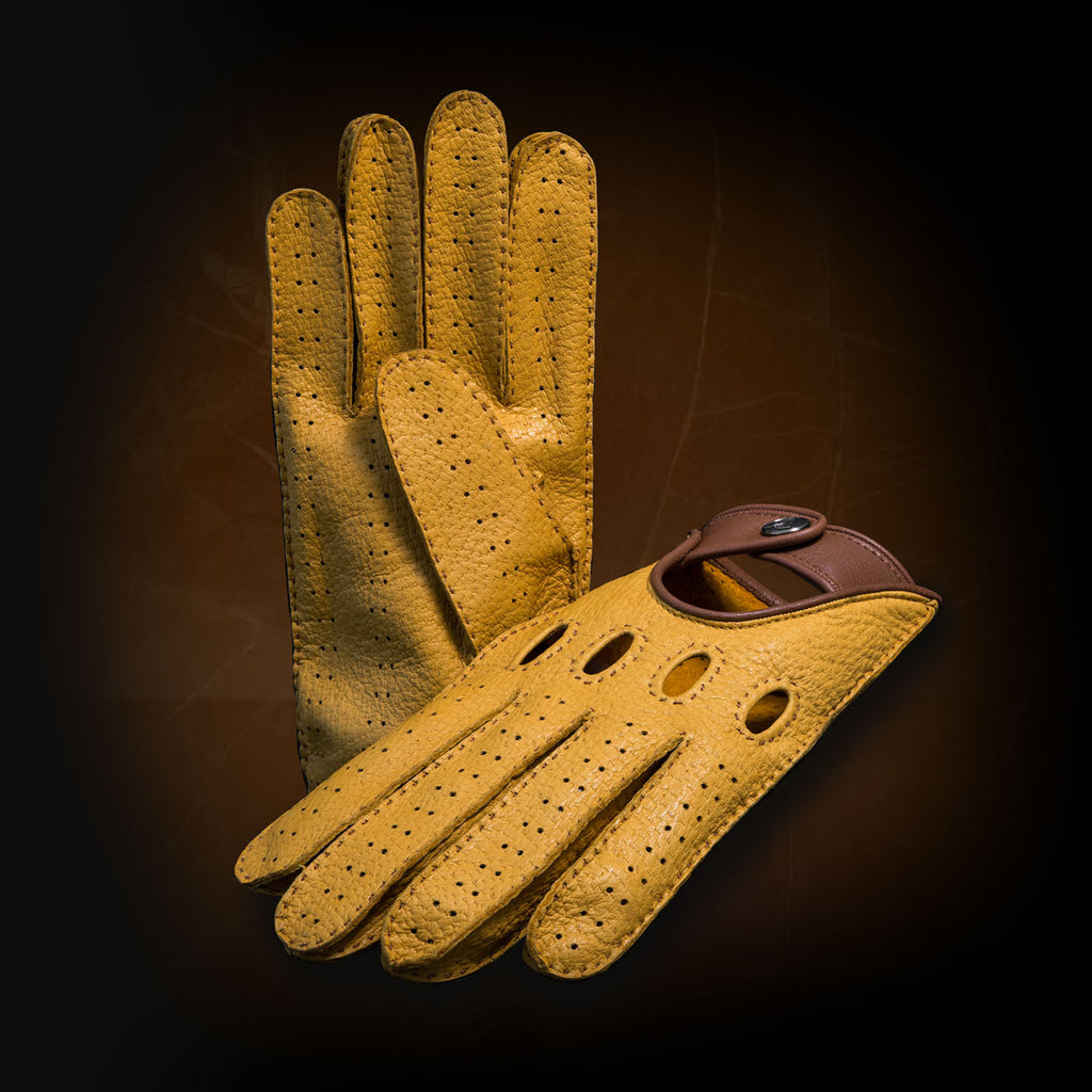 Yellow Italian peccary leather driving gloves