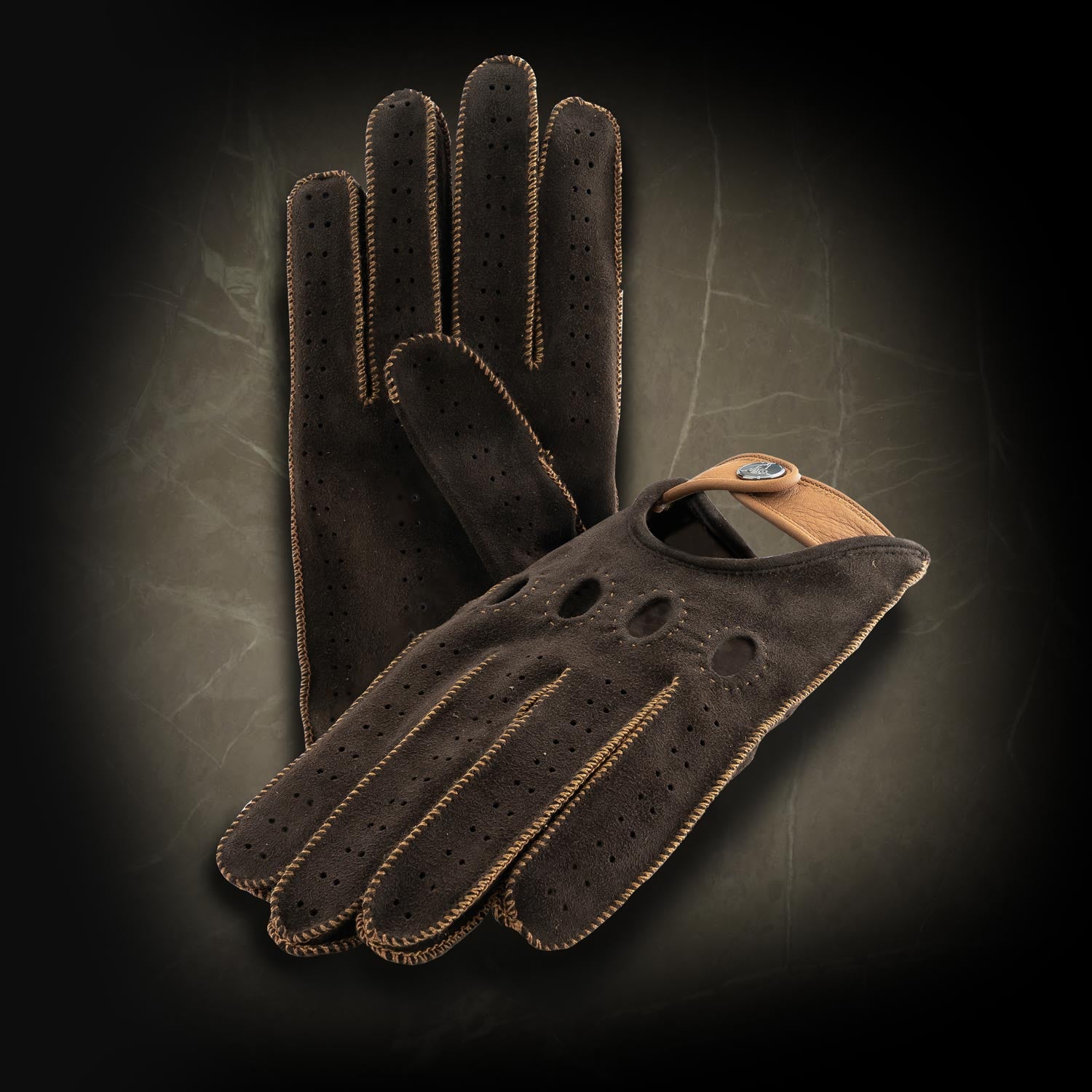 Brown leather suede italian driving gloves