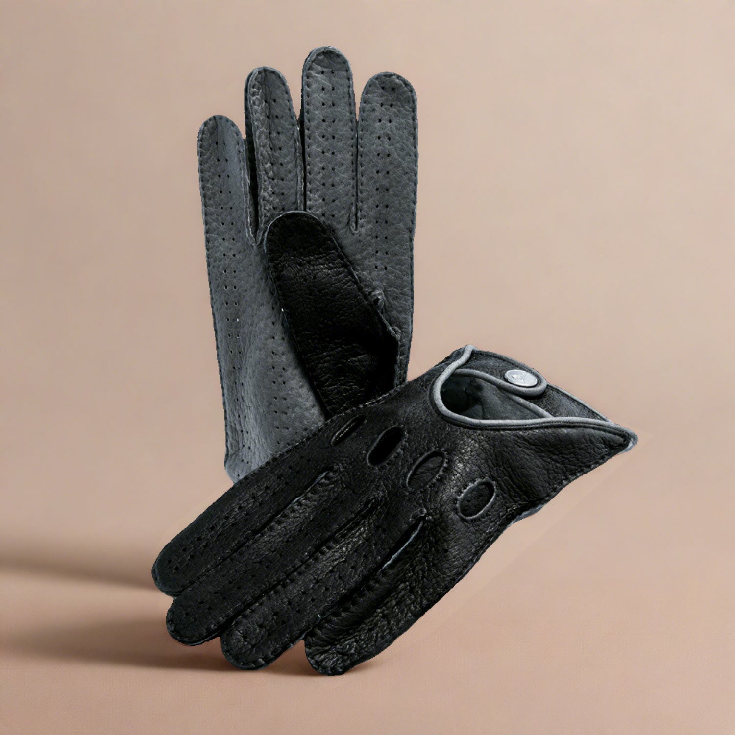 Classic black grey men's leather driving gloves