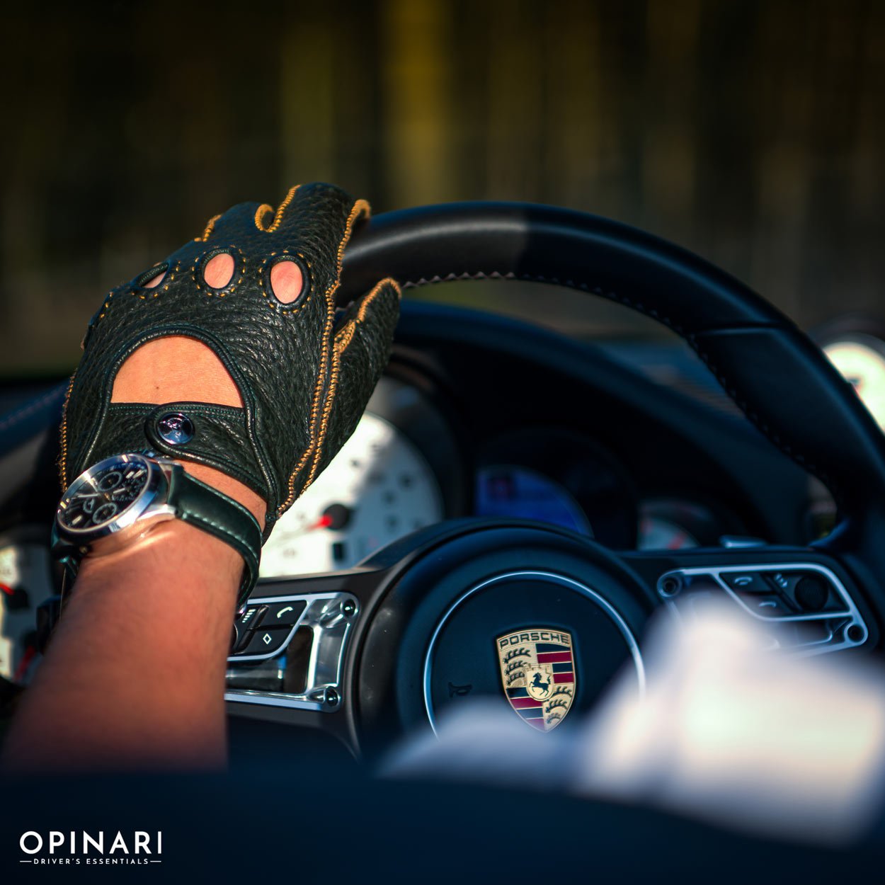 Green porsche driving gloves - made on request - Opinari - Driver's Essentials