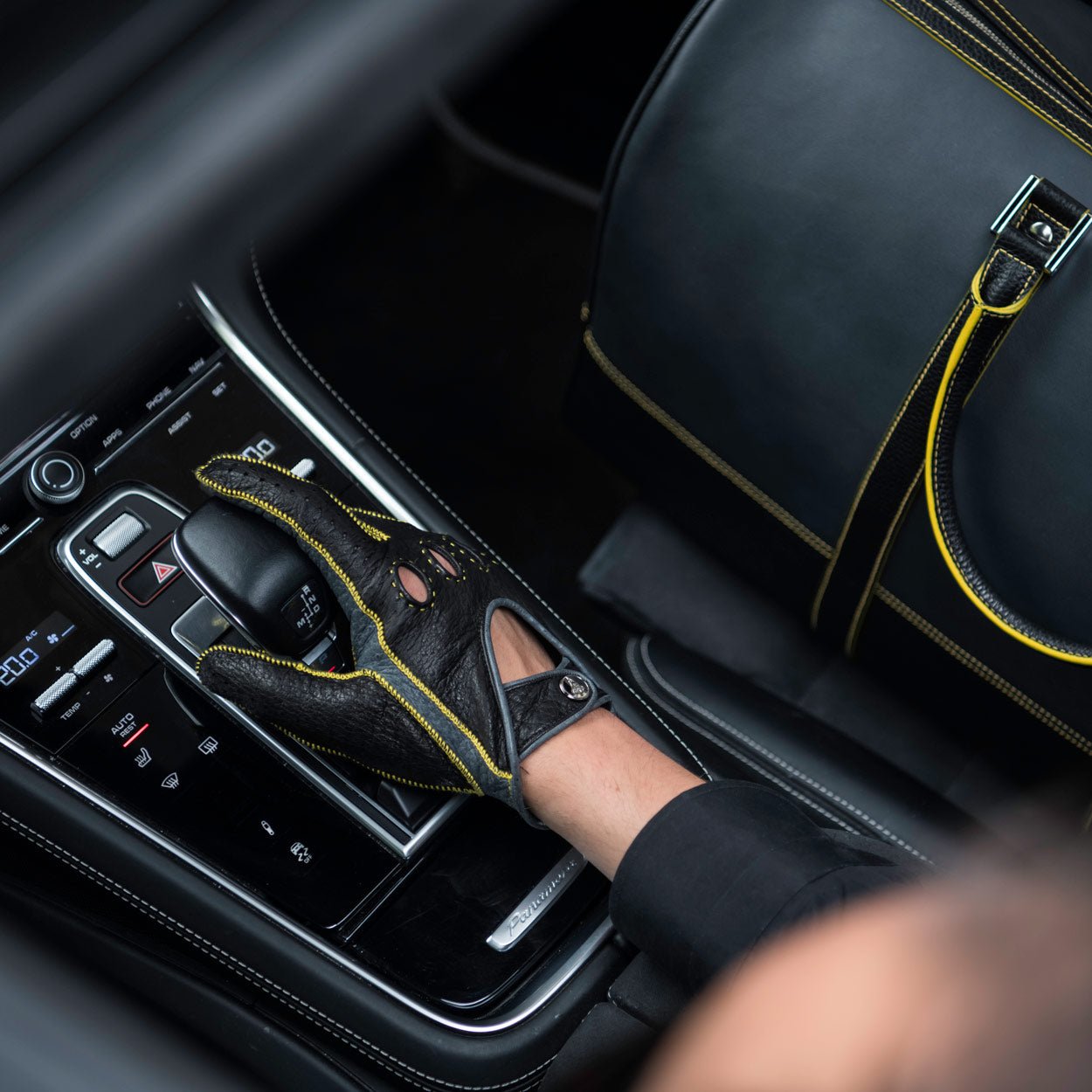Porsche Black Yellow driving gloves - Opinari - Driver's Essentials