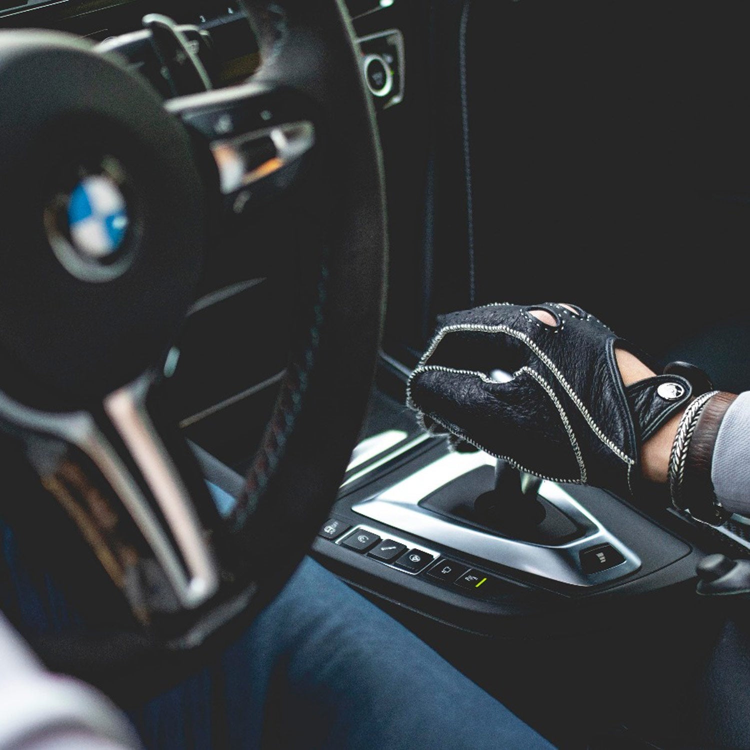 BMW modern leather blue driving gloves 