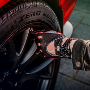 Red black peccary leather driving gloves - Opinari - Driver's Essentials
