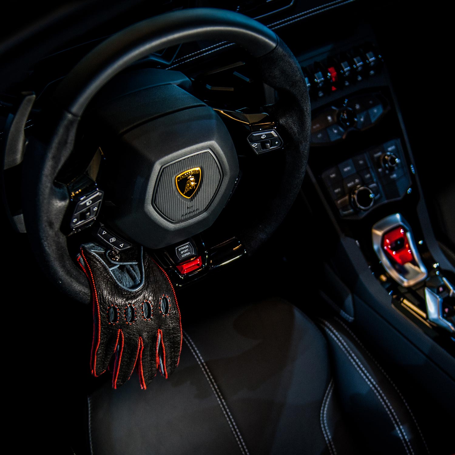 Red black lamborghini driving gloves - Opinari - Driver's Essentials