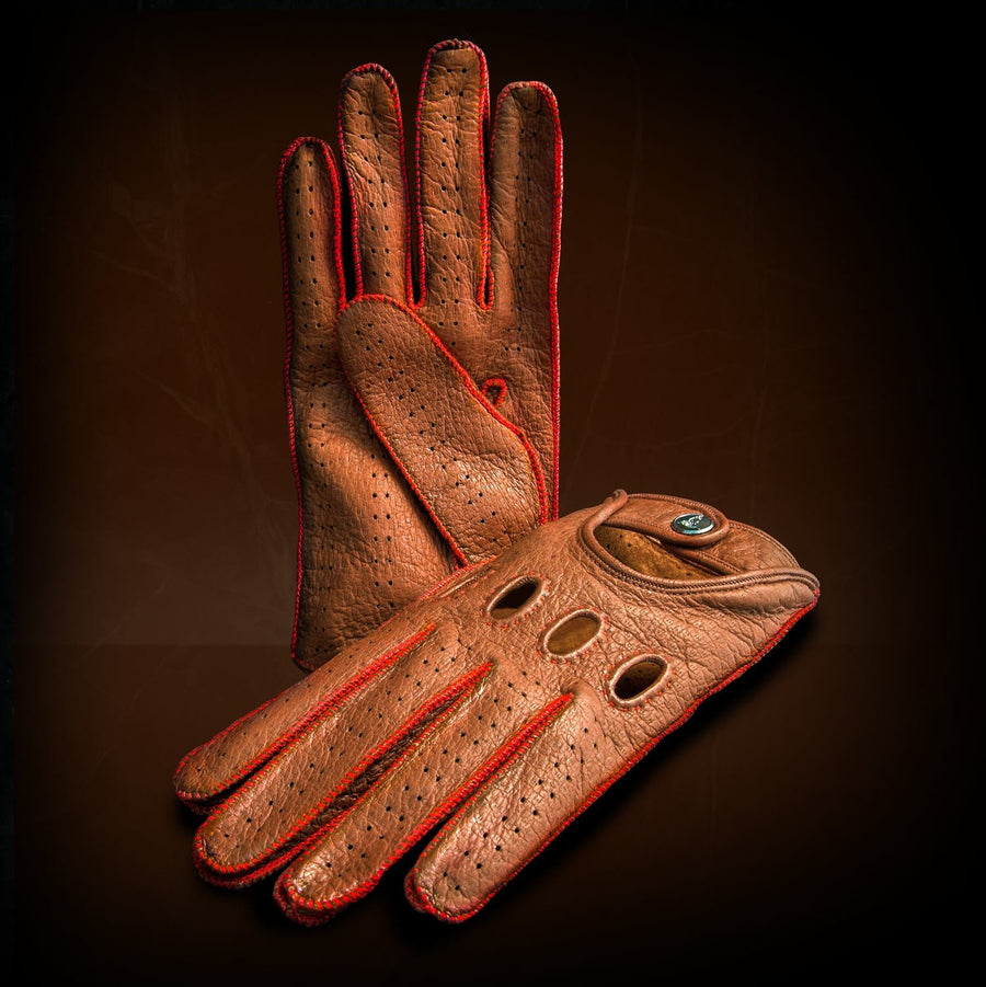 Strada Facendo brown/red driving gloves - made on request - Opinari - Driver's Essentials