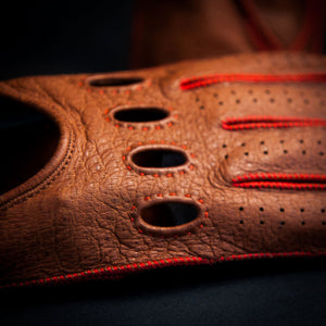 Strada Facendo brown/red driving gloves - made on request - Opinari - Driver's Essentials