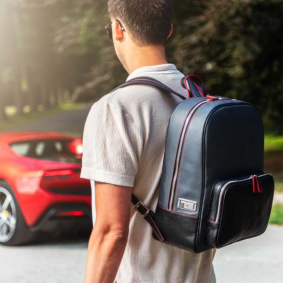 Black grey red car backpack